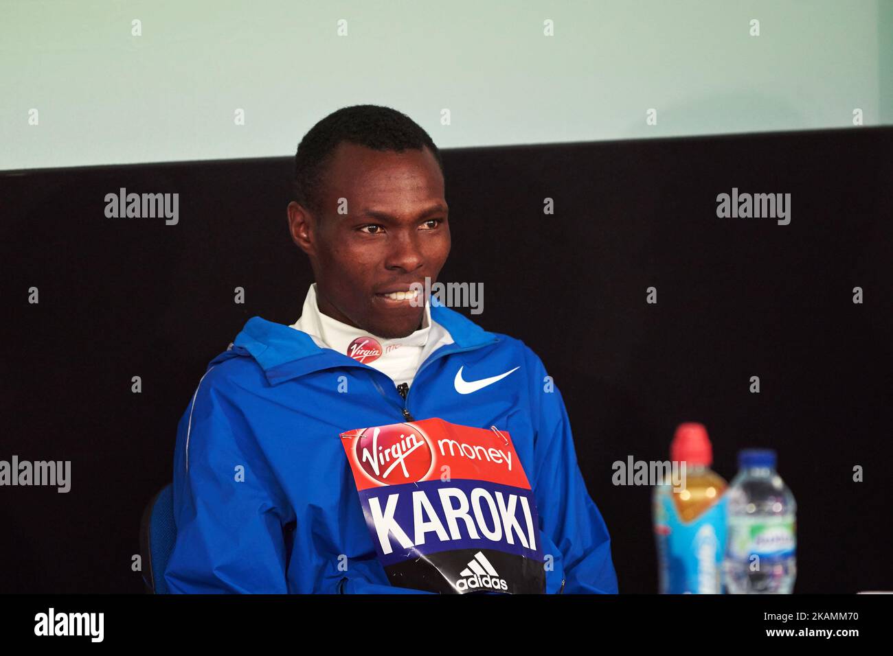 Bedan Karoki of Kenya during a press conference after winning the men's elite race at the London marathon on April 23, 2017 in London. (Photo by Karyn Louise/NurPhoto) *** Please Use Credit from Credit Field *** Stock Photo