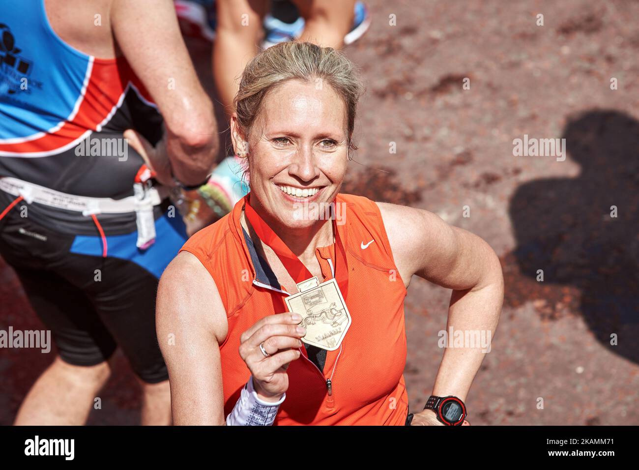 Helen Glover poses for a photo after completing the Virgin London Marathon on April 23, 2017 in London, England. (Photo by Karyn Louise/NurPhoto) *** Please Use Credit from Credit Field *** Stock Photo