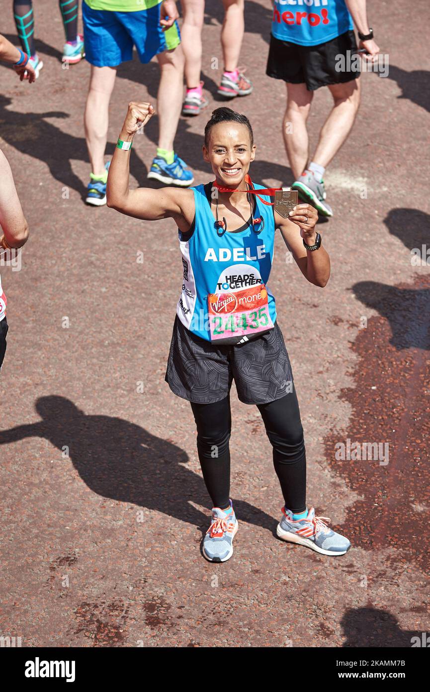 Adele Roberts poses for a photo after completing the Virgin London Marathon on April 23, 2017 in London, England. (Photo by Karyn Louise/NurPhoto) *** Please Use Credit from Credit Field *** Stock Photo