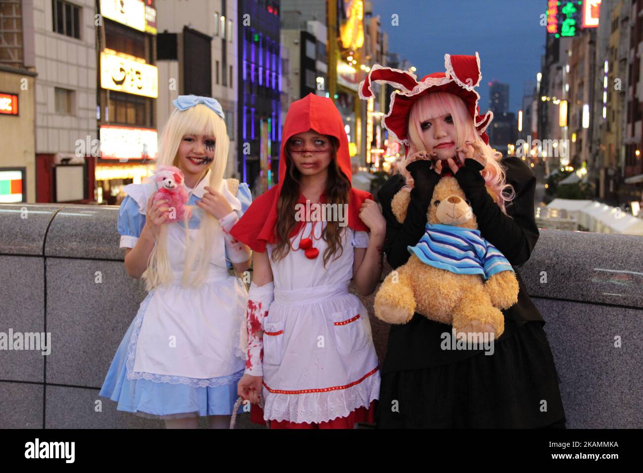 A group of Japanese scary cosplayers during Halloween in Dotonbori