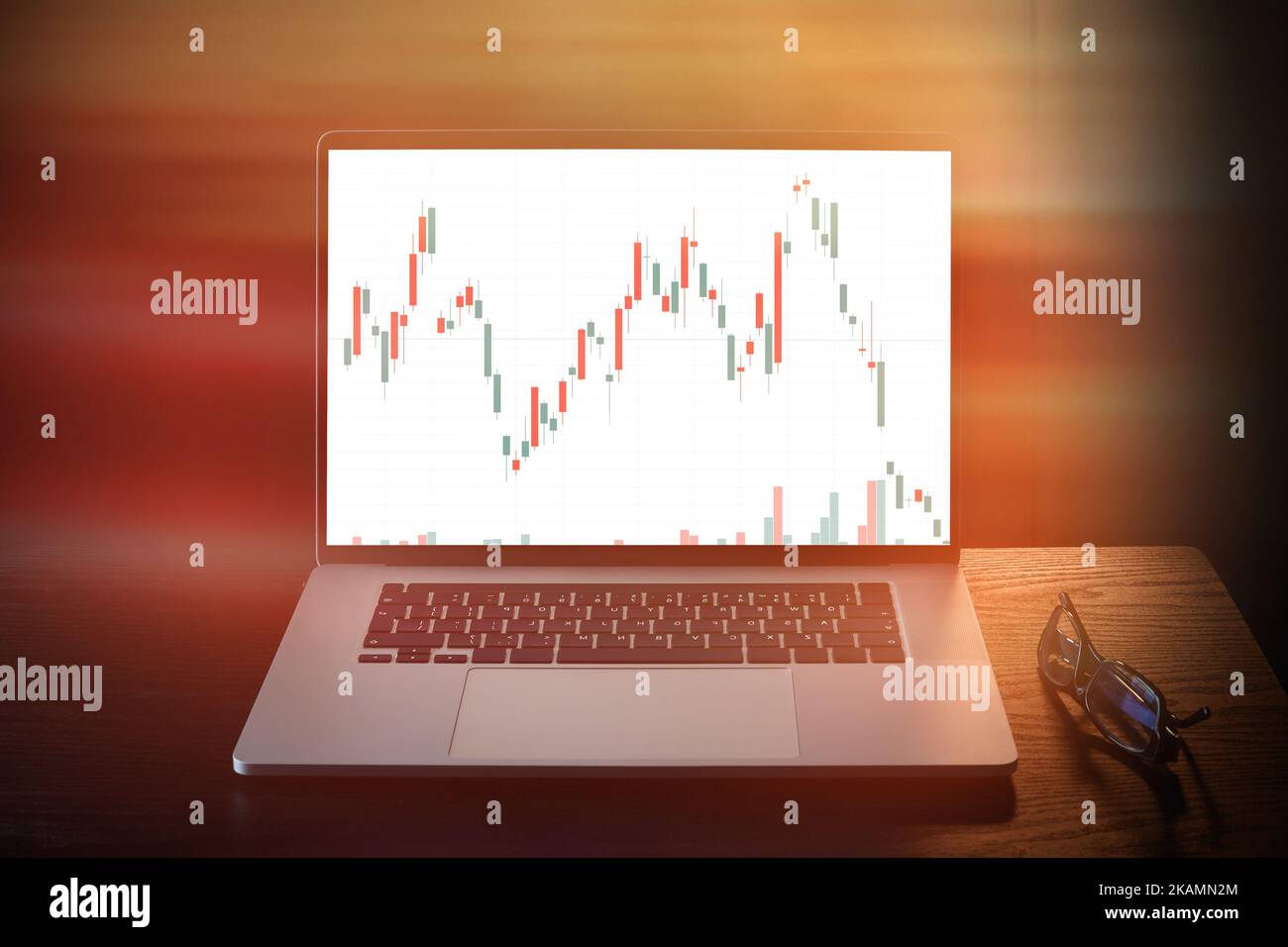 Analysis of financial charts of the stock market. Trader trading on ...