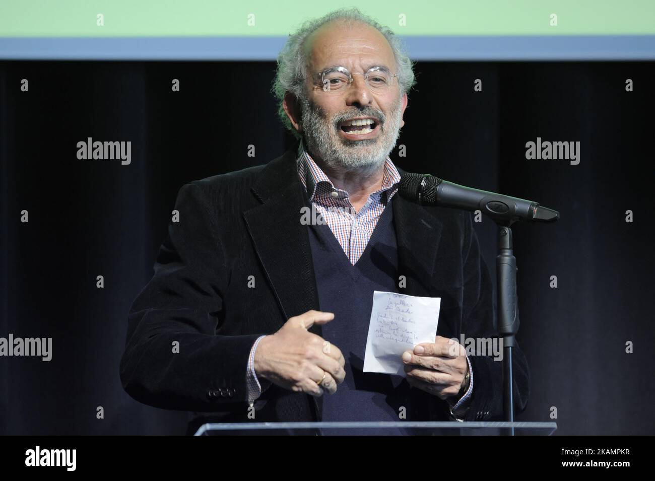 Gad Lerner Italian journalist, writer and Tv conductor during the conference: 'In the world of dignity' for the electoral campaign for the election of the new secretary of the PD - Democratic Party to the Feltrinelli Foundation in Milan, Italy, on April 22, 2017. (Photo by Omar Bai/NurPhoto) *** Please Use Credit from Credit Field *** Stock Photo