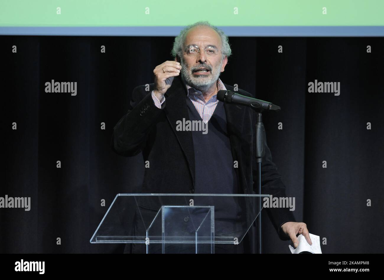 Gad Lerner Italian journalist, writer and Tv conductor during the conference: 'In the world of dignity' for the electoral campaign for the election of the new secretary of the PD - Democratic Party to the Feltrinelli Foundation in Milan, Italy, on April 22, 2017. (Photo by Omar Bai/NurPhoto) *** Please Use Credit from Credit Field *** Stock Photo