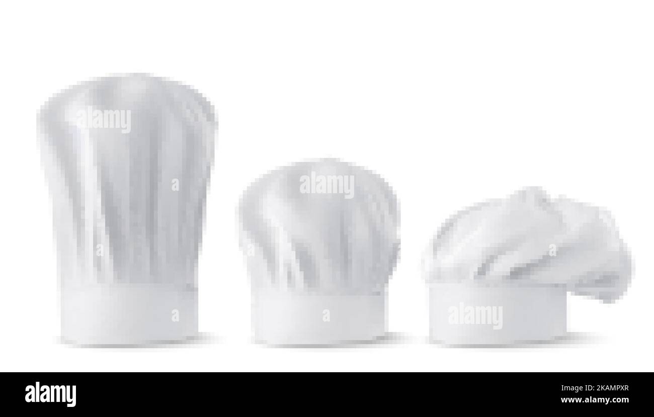 Chef hats, cook caps and baker toques realistic mockup. White
