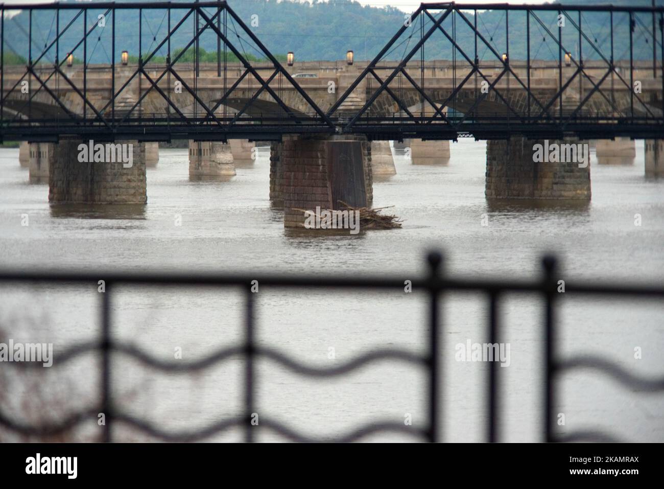 Bridges over the Susquehanna River, in Harrisburg, PA, on the morning of April 30, 2017. Diminishing retail, crumbling infrastructure, environmental issues, poverty and unemployment are shown in a view on the current state of a section of rural America on day 101 of Trump's Presidency. The Keystone state Pennsylvania formed an important factor in Trump's victory in the 2016 US elections. (Photo by Bastiaan Slabbers/NurPhoto) *** Please Use Credit from Credit Field *** Stock Photo