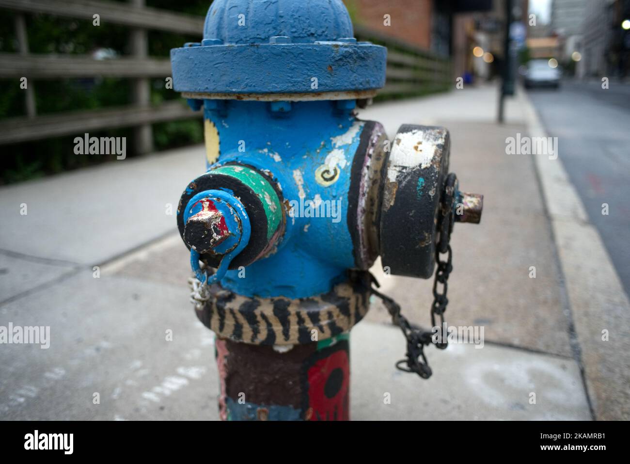 Fire-hydrant on a downtown Harrisburg, PA street, on April 30, 2017. Diminishing retail, crumbling infrastructure, environmental issues, poverty and unemployment are shown in a view on the current state of a section of rural America on day 101 of Trump's Presidency. The Keystone state Pennsylvania formed an important factor in Trump's victory in the 2016 US elections. (Photo by Bastiaan Slabbers/NurPhoto) *** Please Use Credit from Credit Field *** Stock Photo