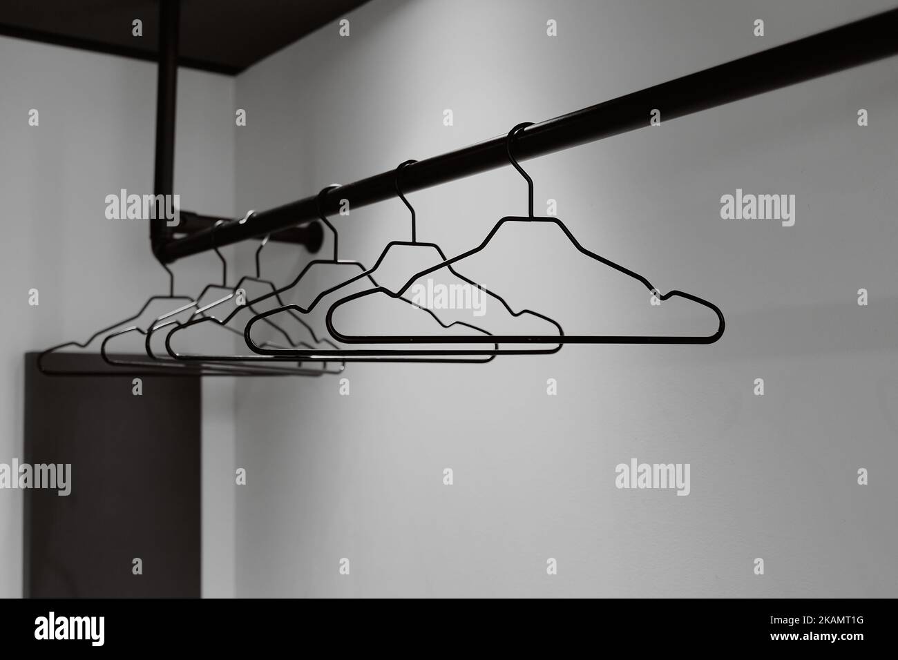 Hangers in the dressing room. Shopping Stock Photo Alamy