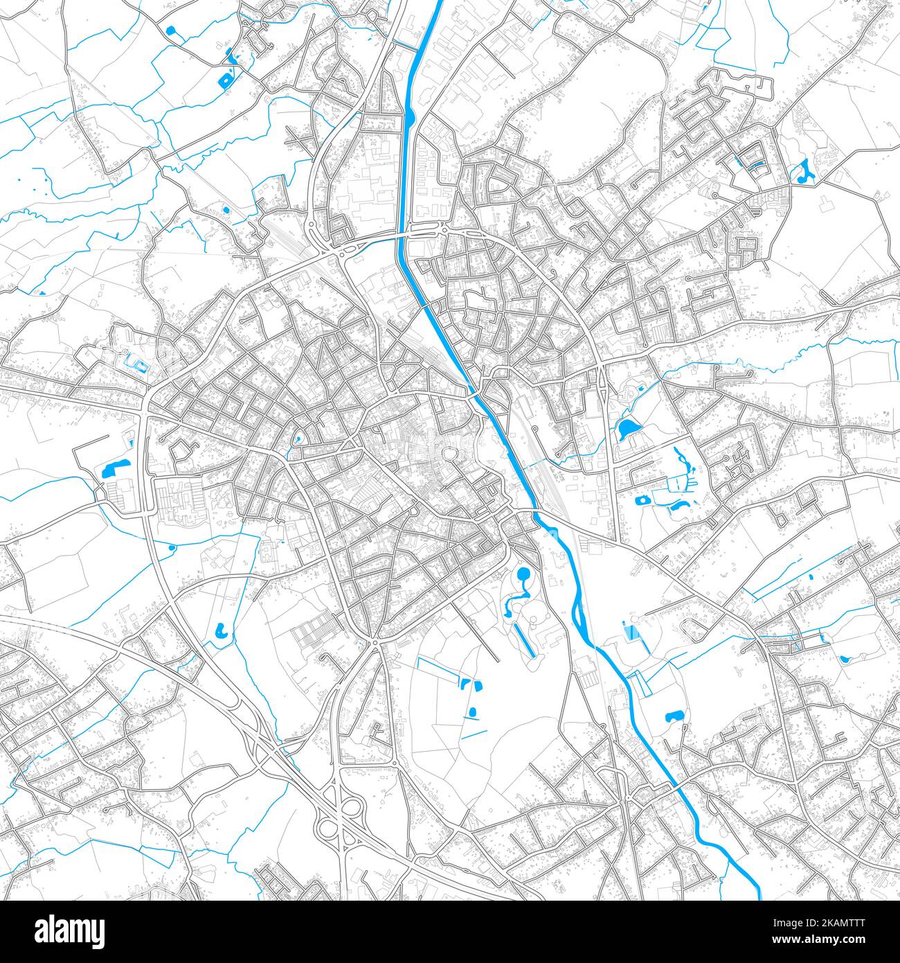 Aalst, East Flanders, Belgium high resolution vector map with editable paths. Bright outlines for main roads. Use it for any printed and digital backg Stock Vector