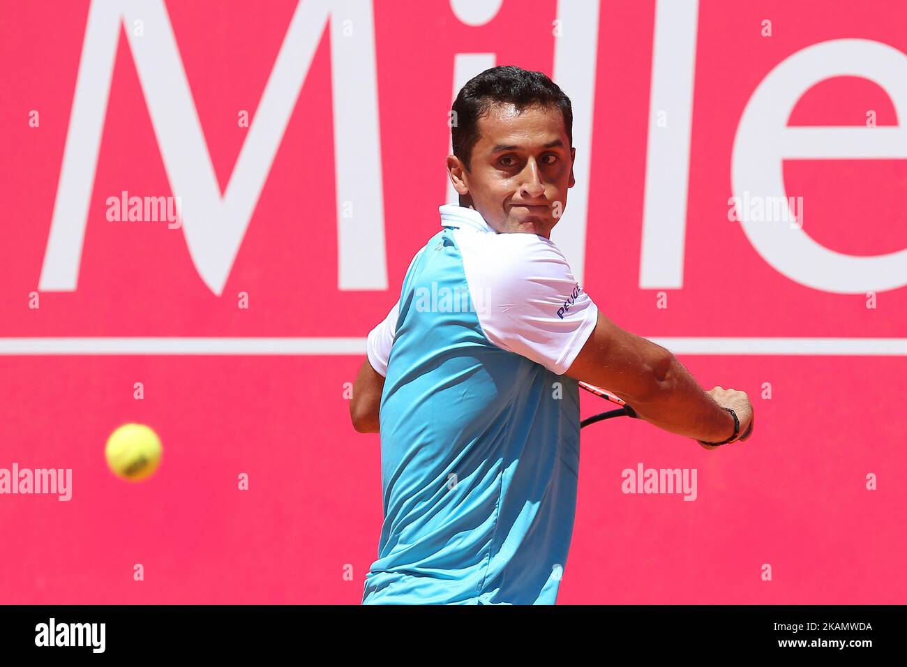 NICOLAS ALMAGRO from SPAIN in action during the match Nicolas Almagro  between Benoit Paire for Millennium Estoril Open at Clube de Tenis do  Estoril on May 2, 2017 in Estoril, Portugal.(Photo by