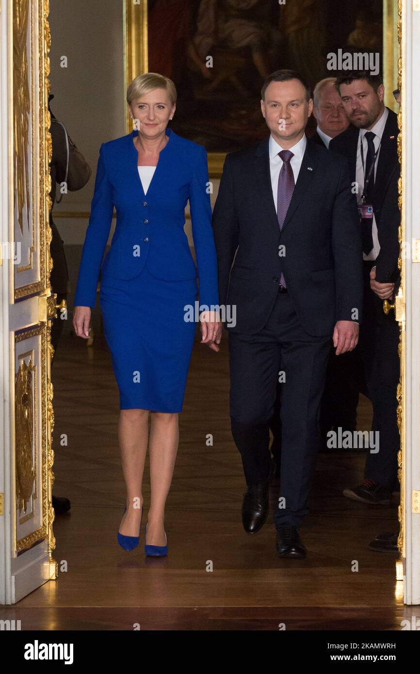 President of Poland Andrzej Duda and Polish First Lady Agata Kornhauser-Duda during the 'Order of the White Eagle' award ceremony on 226th anniversary of the passage of Poland's 03 May 1791 national constitution, at the Royal Castle in Warsaw, Poland on 3 May 2017 (Photo by Mateusz Wlodarczyk/NurPhoto) *** Please Use Credit from Credit Field *** Stock Photo