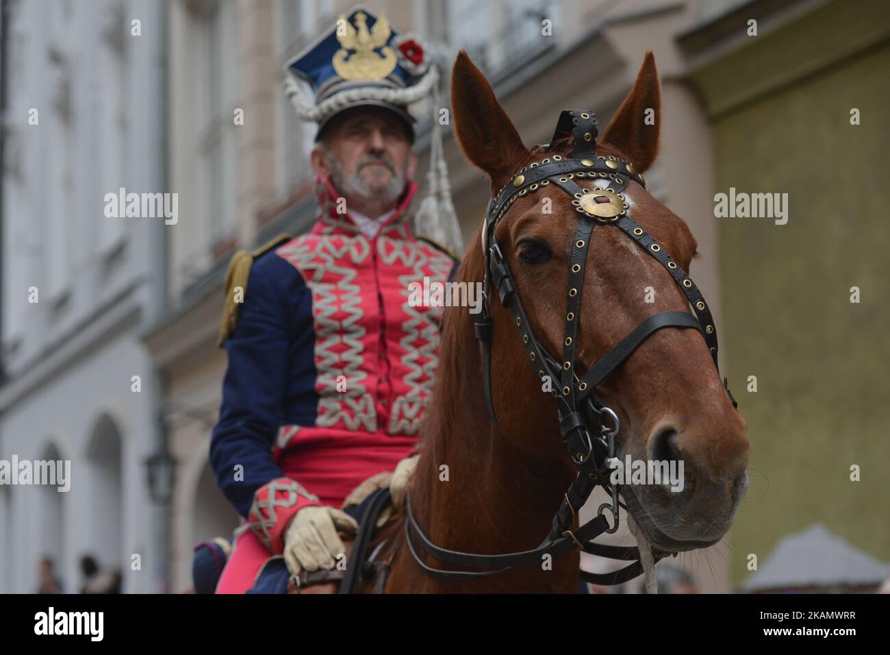 People wearing Polish Army Military Uniforms from diferent centuries take part of the patriotic march from Wawel Hill trough Krakow's Old Town on Polish Constitution Day. The Constitution of 3 May, 1791, was the world's second-oldest codified national constitution, but remained in force only for less than 19 months. By 1795, the Second and Third Partitions of Poland ended the existence of the sovereign Polish state. Over the next 123 years, the Constitution of 3 May was seen as proof of successful internal reform and as a symbol promising the eventual restoration of Poland's sovereignty. In A Stock Photo