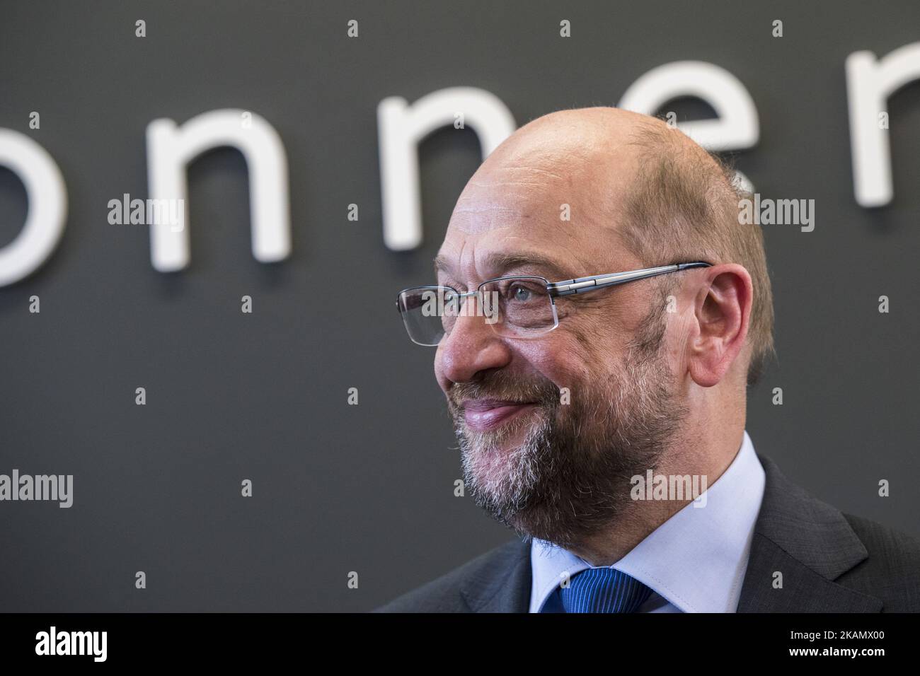 Chancellor candidate and chairman of SPD (Social Democratic Party) Martin Schulz speaks to the media after his visit to the start-up Sonnen and a meeting with other start-up founders in Berlin, Germany on May 3, 2017. (Photo by Emmanuele Contini/NurPhoto) *** Please Use Credit from Credit Field *** Stock Photo