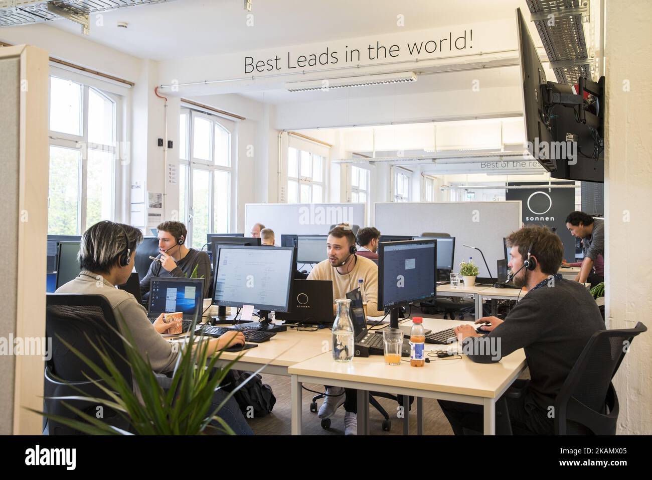 Emplyees of the start-up Sonnen are pictured at work in Berlin, Germany on May 3, 2017. (Photo by Emmanuele Contini/NurPhoto) *** Please Use Credit from Credit Field *** Stock Photo