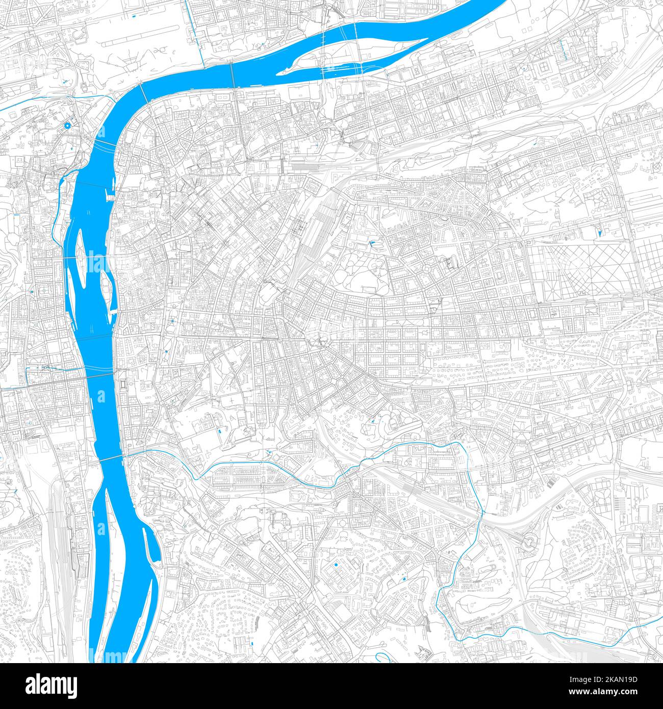 Prague, Prague, Czechia high resolution vector map with editable paths. Bright outlines for main roads. Use it for any printed and digital background. Stock Vector