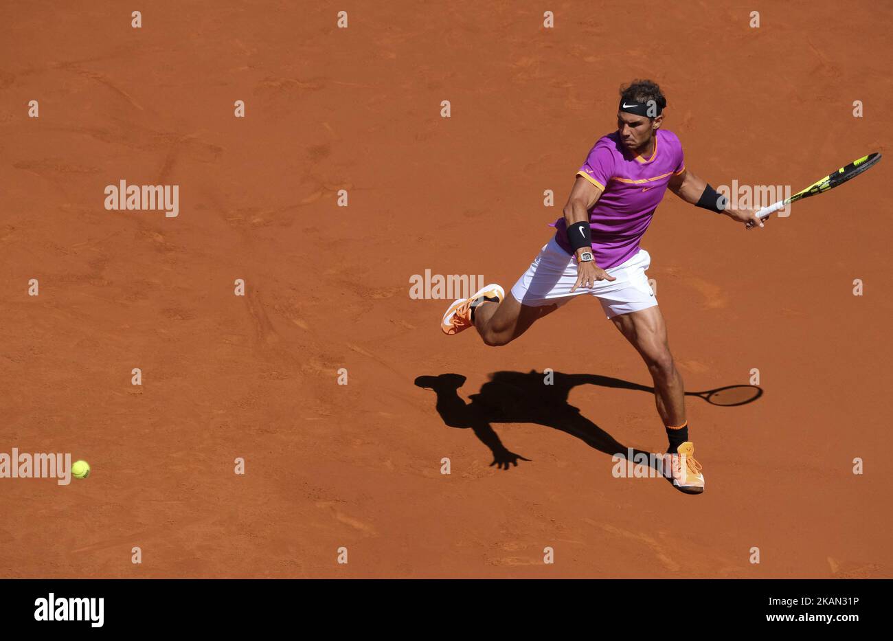 Rafael Nadal of Spain in action against Novak Djokovic of Serbia during the Semifinals day eight of the Mutua Madrid Open tennis at La Caja Magica on May 13, 2017 in Madrid, Spain. (Photo by Oscar Gonzalez/NurPhoto) *** Please Use Credit from Credit Field *** Stock Photo