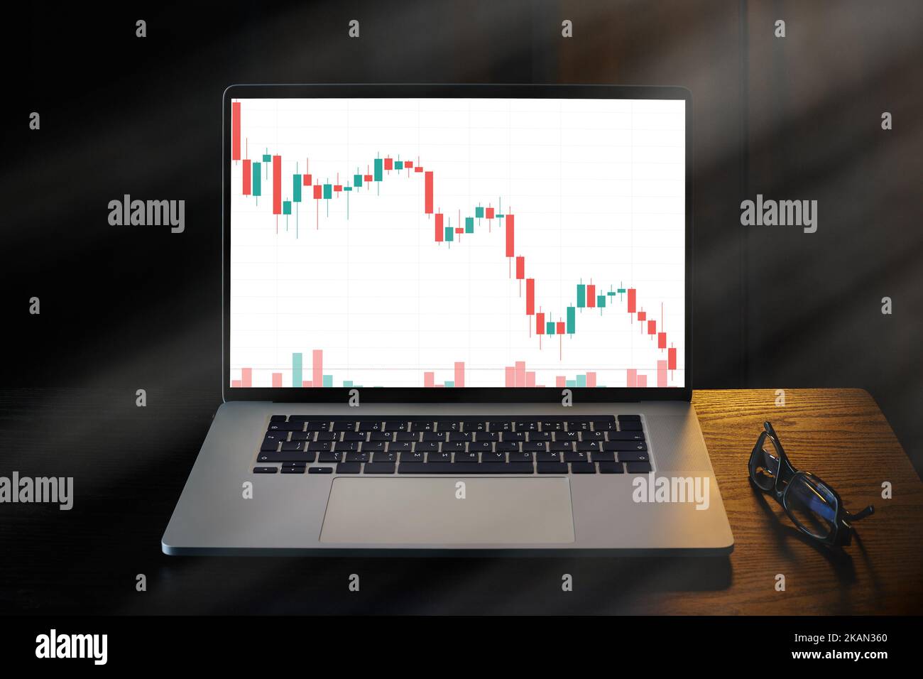 Stock Market Crash, drop in stock prices. Falling trading charts. Business and finance, investment in stock market. Stock Photo