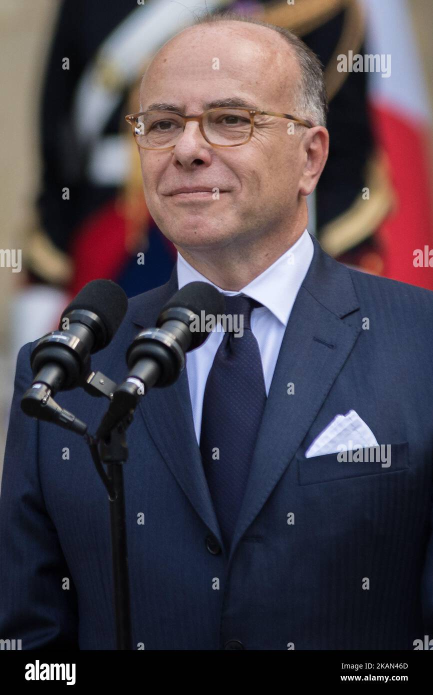 Outgoing Prime Minister Bernard Cazeneuve during an official handover