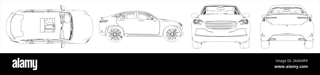 Concept or conceptual set of an urban car sketches from different ...