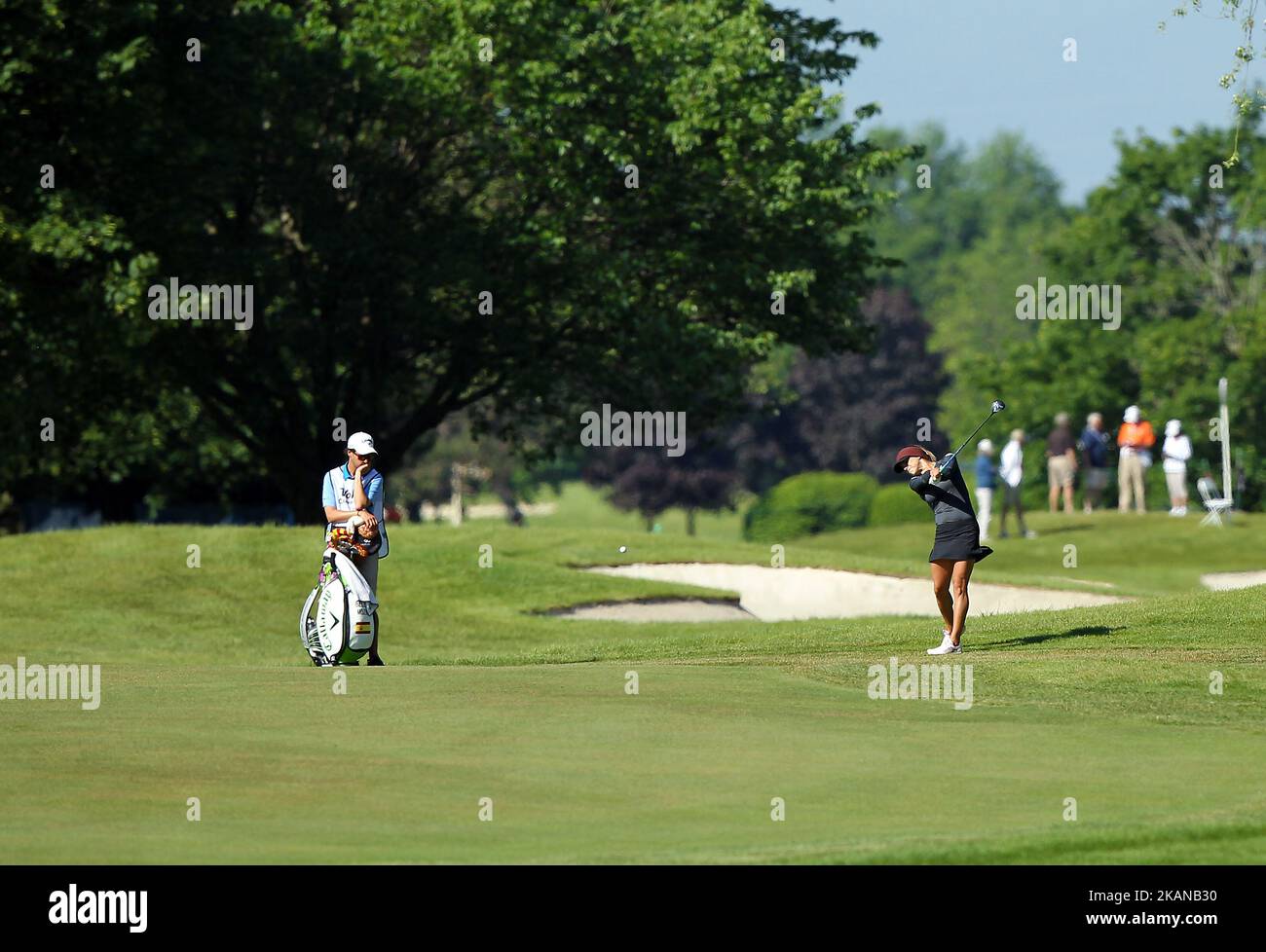 Belen Mozo of Spain watches her fairway shot on the 6th hole during the third round of the LPGA Volvik Championship at Travis Pointe Country Club, Ann Arbor, MI, USA Saturday, May 27, 2017. (Photo by Jorge Lemus/NurPhoto) *** Please Use Credit from Credit Field *** Stock Photo