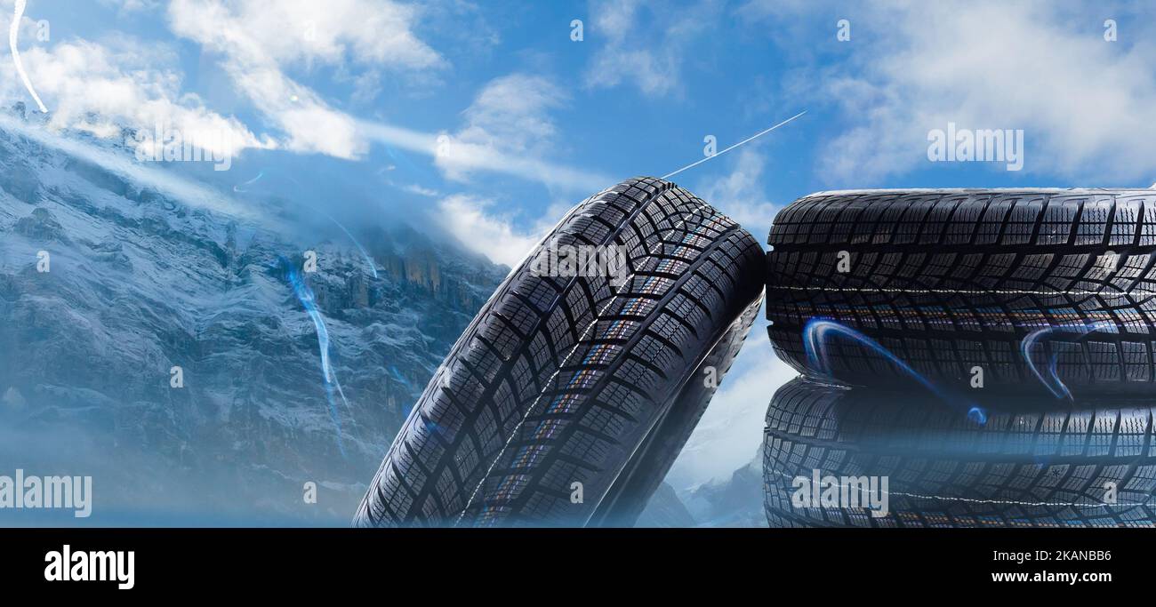 Car winter tire on colored Stock Photo