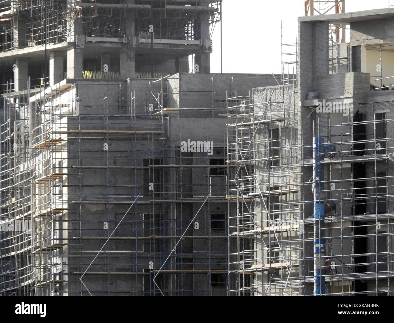 A construction site of new residential buildings and high rise with ...