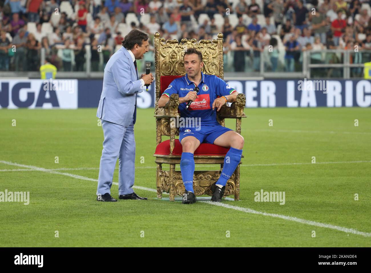 Alessandro Del Piero interviewed by Piero Chiambretti during the twenty-sixth Partita del Cuore charity football game at Juventus Stadium on may 30, 2017 in Turin, Italy. (Photo by Massimiliano Ferraro/NurPhoto) *** Please Use Credit from Credit Field *** Stock Photo