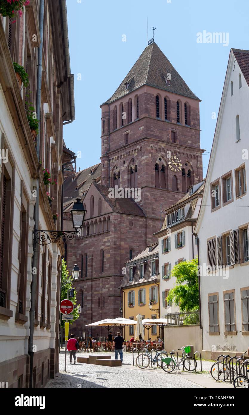 Idyllic impression around St Thomas Church in Strasbourg, a city at the Alsace region in France Stock Photo