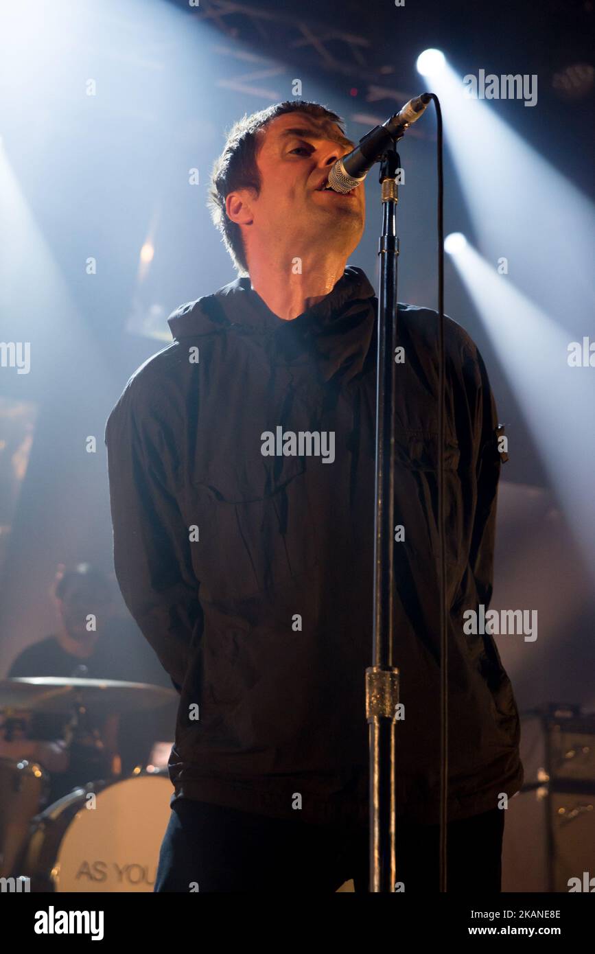 British iconic frontman Liam Gallagher performs at Electric Brixton, his first solo tour, london on June 1st, 2017. Former Oasis and Beady Eye singer, performs live songs from his first solo release 'As You Were' with his band which includes former Babishambles, Drew McConnell (bass) and former Kasabian and Beady Eye, Jay Mehler (guitar). (Photo by Alberto Pezzali/NurPhoto) *** Please Use Credit from Credit Field *** Stock Photo