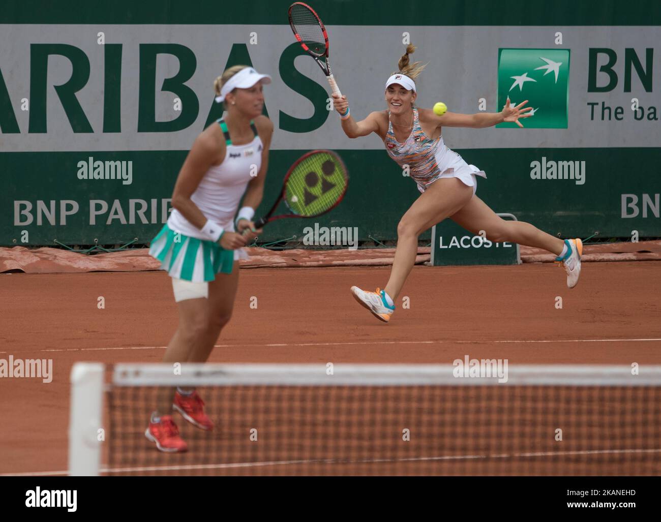 Tímea Babos of Hungary and Andrea Hlavackova of Czeh Republic plays against Raluca Olaru of Romania and Olga Savchuk of Ukrain during the second round at Roland Garros Grand Slam Tournament - Day 6 on June 2, 2017 in Paris, France. (Photo by Robert Szaniszló/NurPhoto) *** Please Use Credit from Credit Field *** Stock Photo