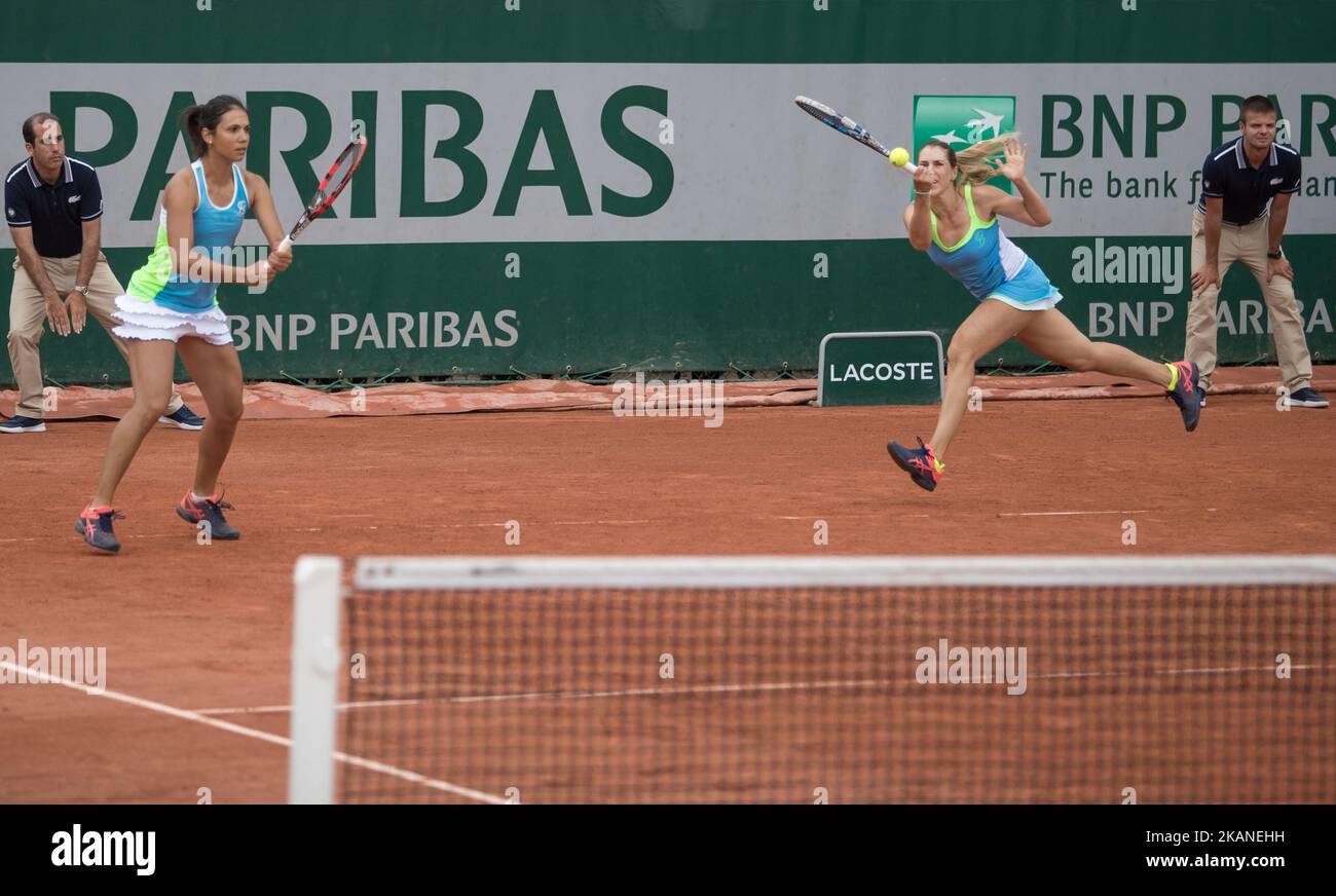 Tímea Babos of Hungary and Andrea Hlavackova of Czeh Republic plays against Raluca Olaru of Romania and Olga Savchuk of Ukrain during the second round at Roland Garros Grand Slam Tournament - Day 6 on June 2, 2017 in Paris, France. (Photo by Robert Szaniszló/NurPhoto) *** Please Use Credit from Credit Field *** Stock Photo