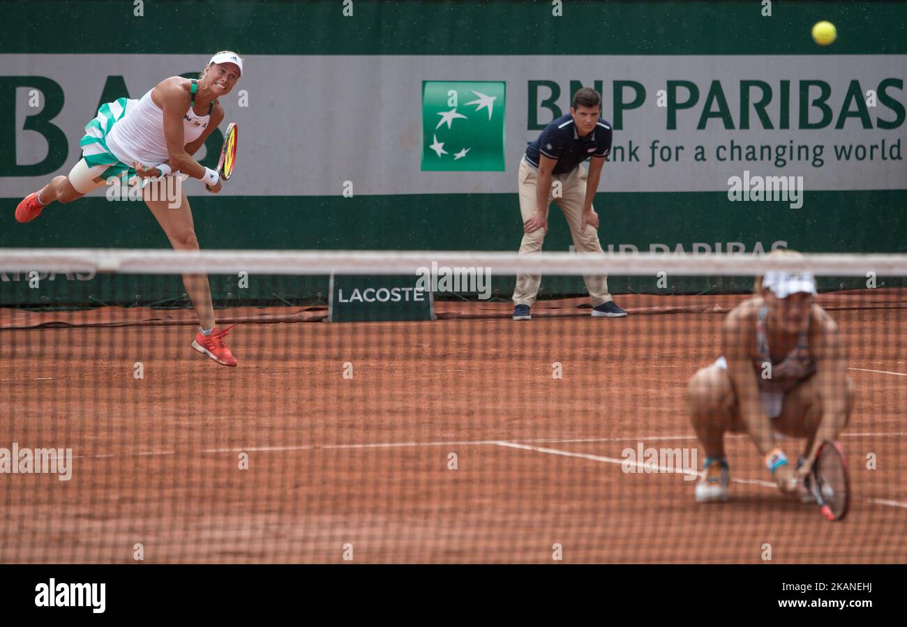 Tímea Babos of Hungary and Andrea Hlavackova of Czeh Republic plays against Raluca Olaru of Romania and Olga Savchuk of Ukrain during the second round at Roland Garros Grand Slam Tournament - Day 6 on June 2, 2017 in Paris, France. (Photo by Robert Szaniszló/NurPhoto) *** Please Use Credit from Credit Field *** Stock Photo