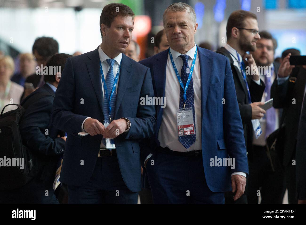 Gazprom Management Committee Deputy Chairman Alexander Medvedev (R) attends the St. Petersburg International Economic Forum (SPIEF), Russia, June 2, 2017 (Photo by Igor Russak/NurPhoto) *** Please Use Credit from Credit Field *** Stock Photo
