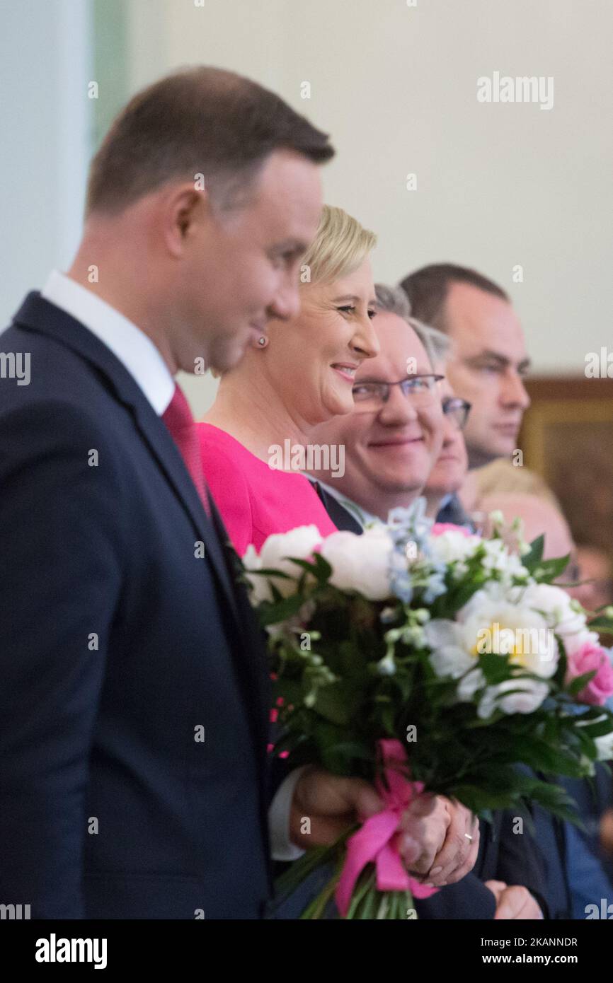 President of Poland Andrzej Duda and First Lady of Poland Agata Kornhauser-Duda at Presidential Palace in Warsaw, Poland on 12 June 2017 (Photo by Mateusz Wlodarczyk/NurPhoto) *** Please Use Credit from Credit Field *** Stock Photo