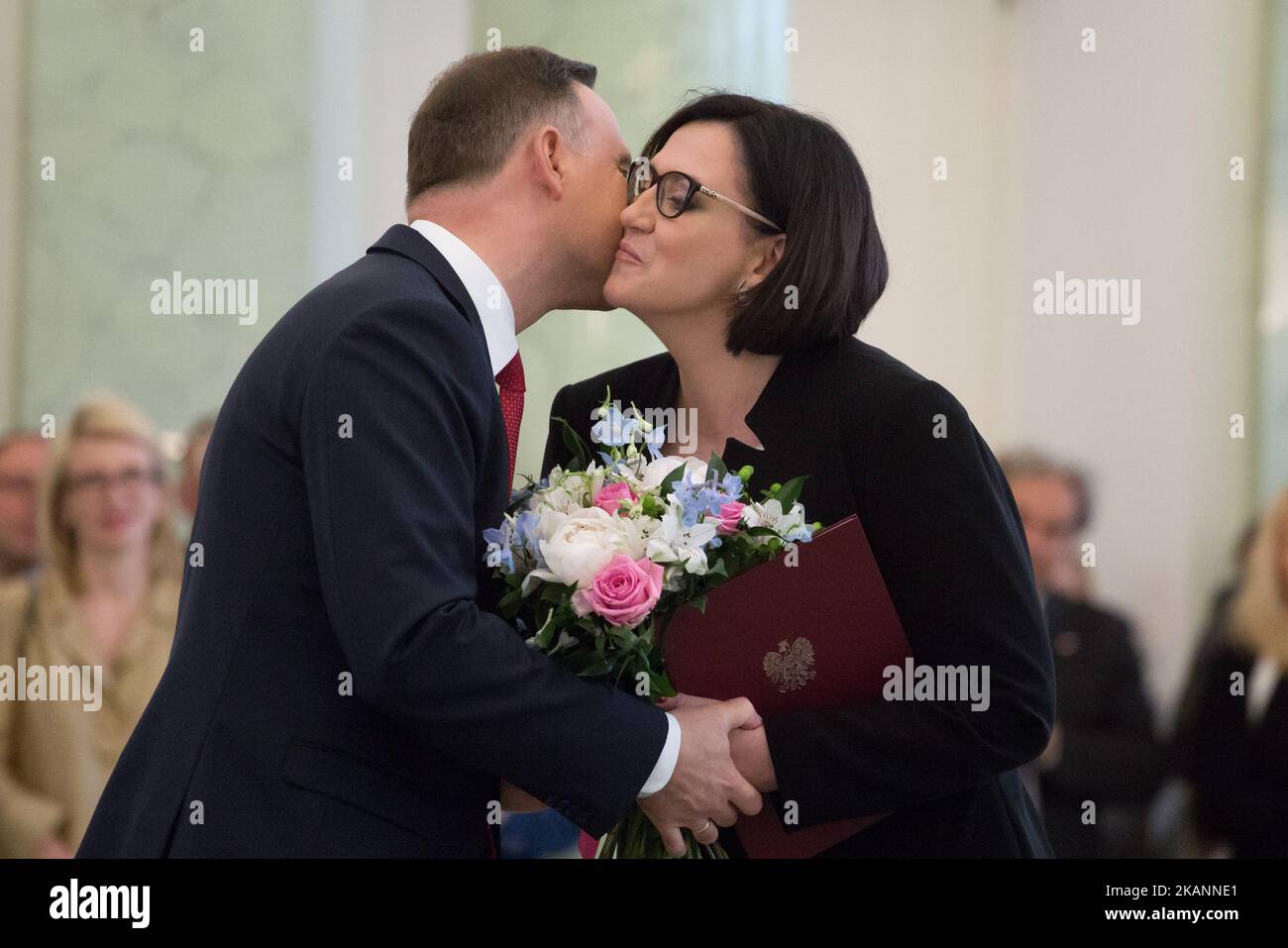 President of Poland Andrzej Duda with Malgorzata Sadurska outgoing head of President's Office at Presidential Palace in Warsaw, Poland on 12 June 2017 (Photo by Mateusz Wlodarczyk/NurPhoto) *** Please Use Credit from Credit Field *** Stock Photo