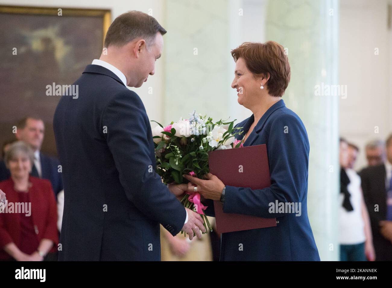 President of Poland Andrzej Duda with Halina Szymanska new head of President's Office at Presidential Palace in Warsaw, Poland on 12 June 2017 (Photo by Mateusz Wlodarczyk/NurPhoto) *** Please Use Credit from Credit Field *** Stock Photo