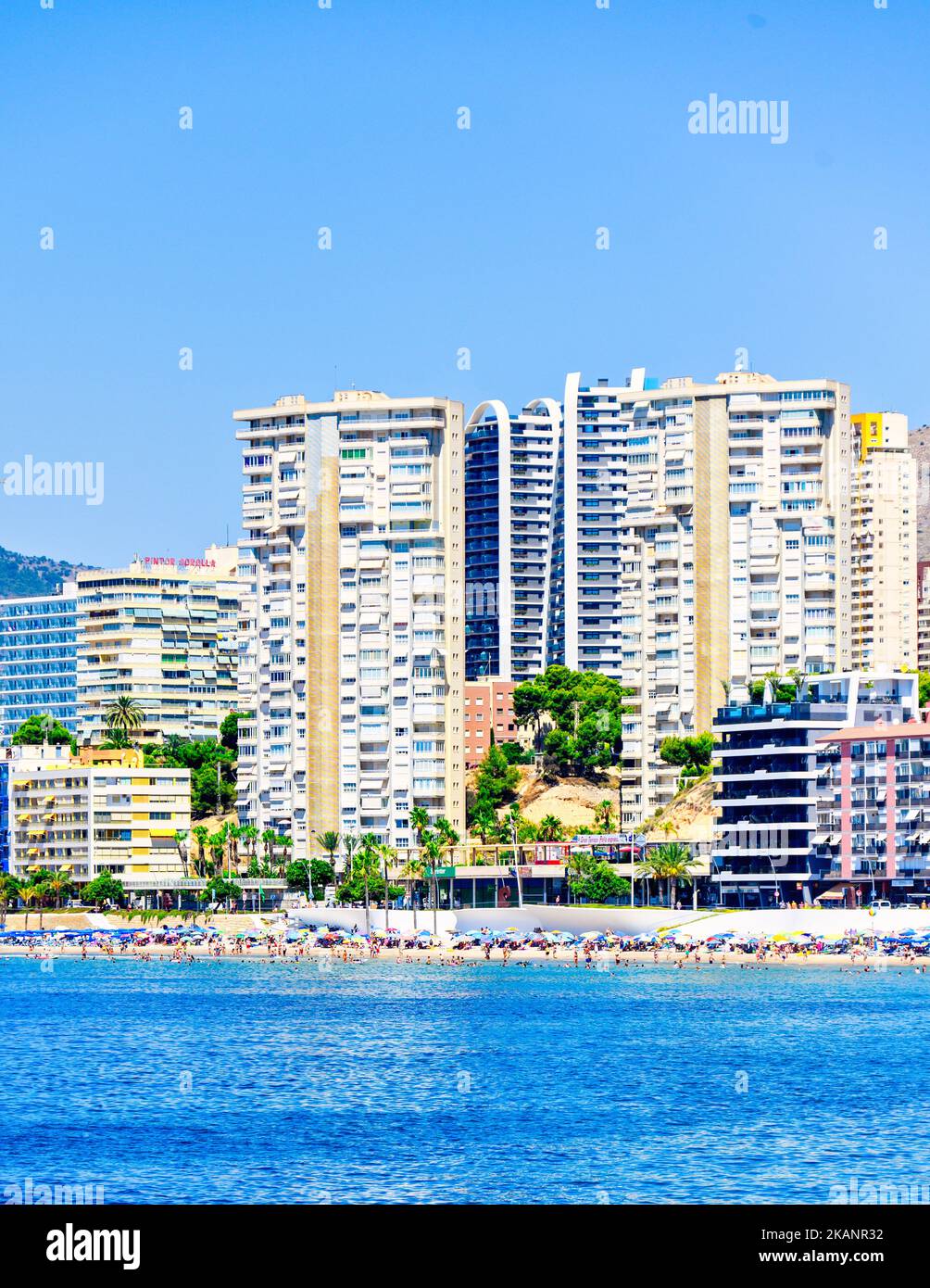 Skyline and cityscape in the waterfront of the famous beach. The city is a major tourist attraction in the country and the EU. Stock Photo