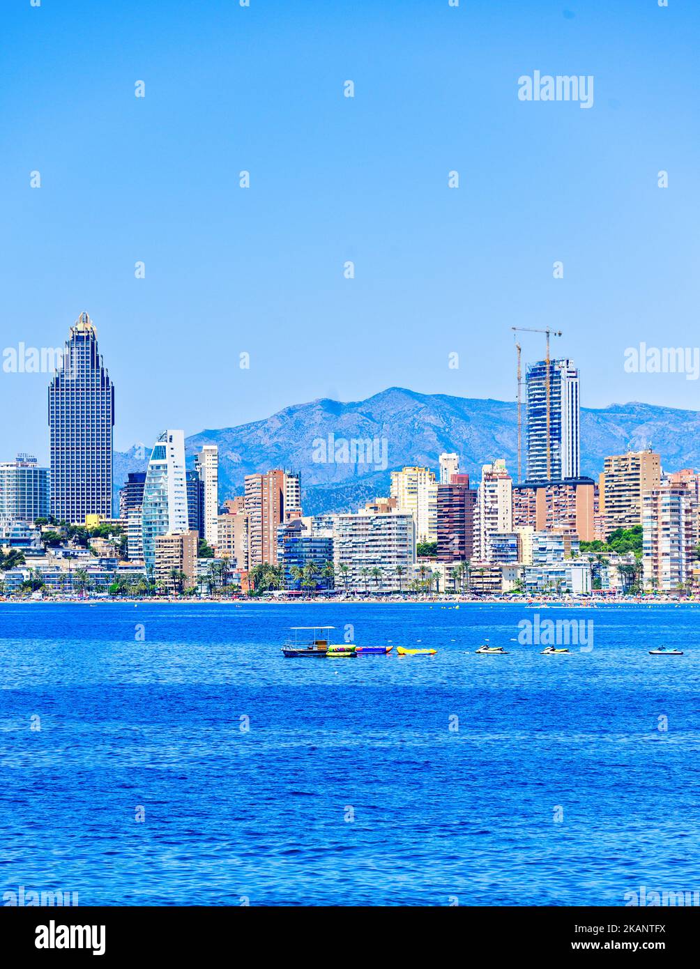 Skyline and cityscape in the waterfront of the famous beach. The city is a major tourist attraction in the country and the EU. Stock Photo