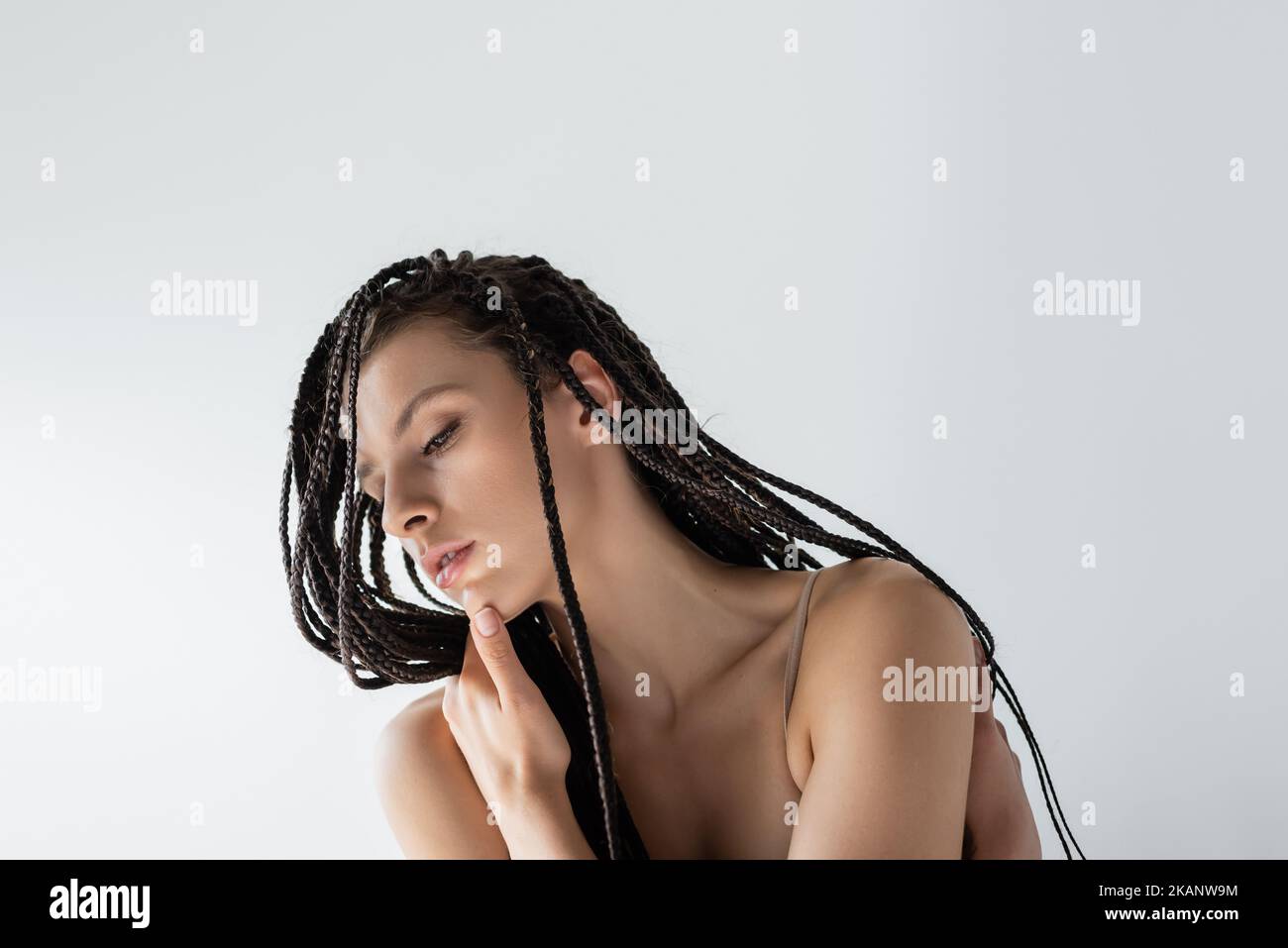 Beautiful young brunette braids hi-res stock photography and images - Alamy