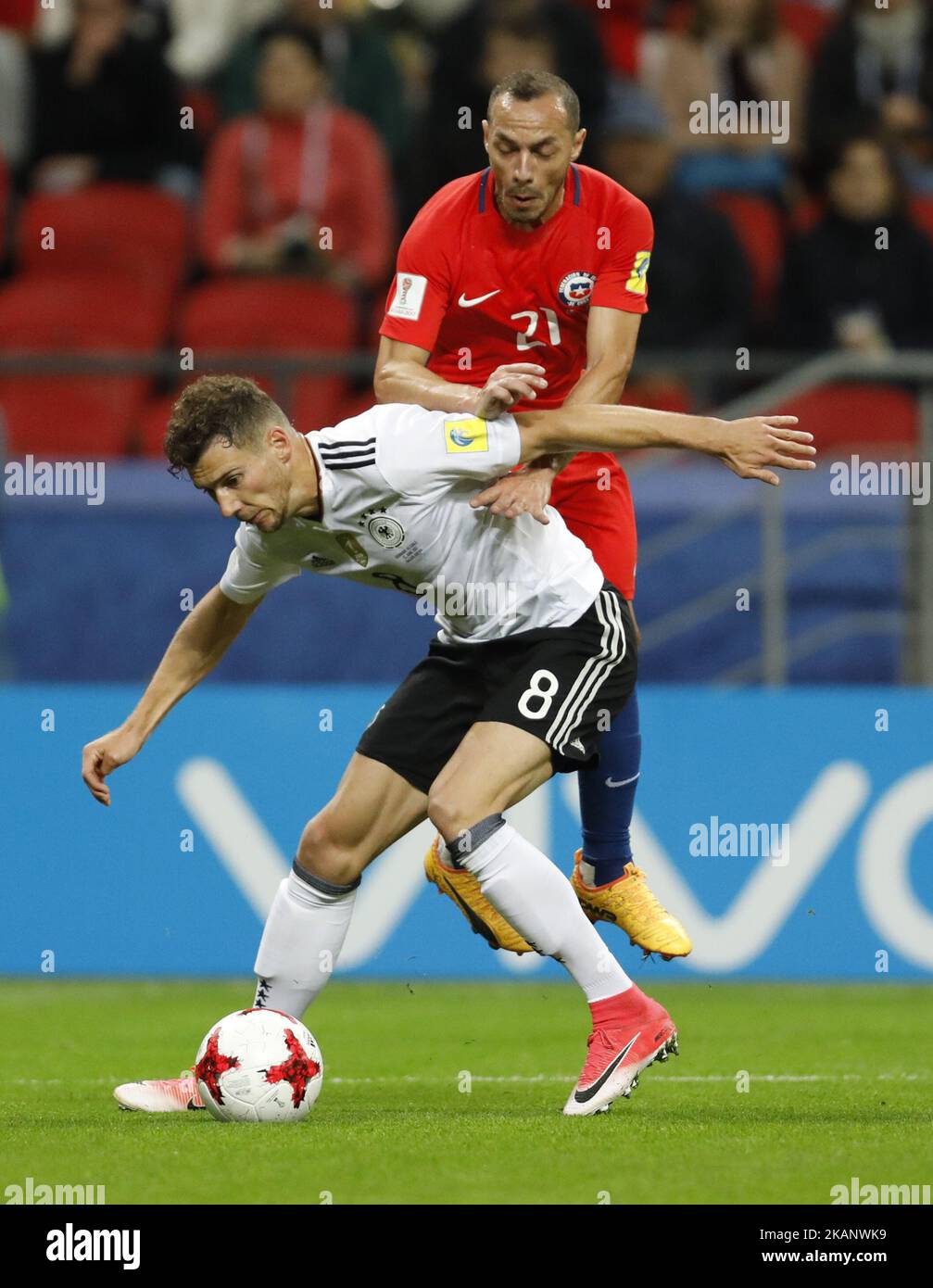 Leon Goretzka (L) of Germany national team and Marcelo Diaz of Chile national team vie for the ball during the Group B - FIFA Confederations Cup Russia 2017 match between Germany and Chile at Kazan Arena on June 22, 2017 in Kazan, Russia. (Photo by Mike Kireev/NurPhoto) *** Please Use Credit from Credit Field *** Stock Photo