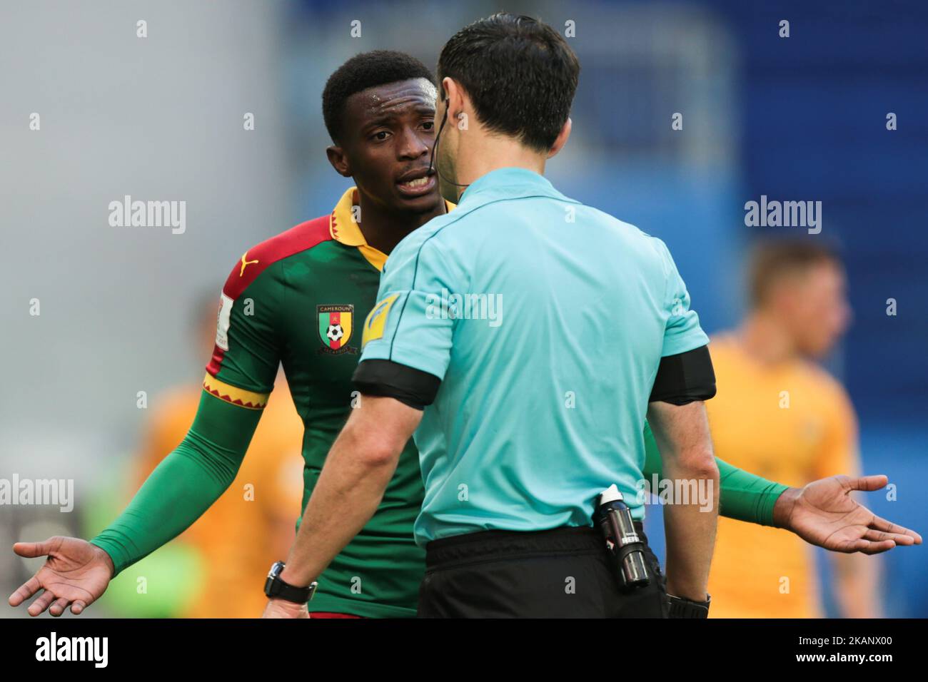 Benjamin Moukandjo of the Cameroon national football team reacts during the 2017 FIFA Confederations Cup match, first stage - Group B between Cameroon and Australia at Saint Petersburg Stadium on June 22, 2017 in St. Petersburg, Russia. (Photo by Igor Russak/NurPhoto) *** Please Use Credit from Credit Field *** Stock Photo
