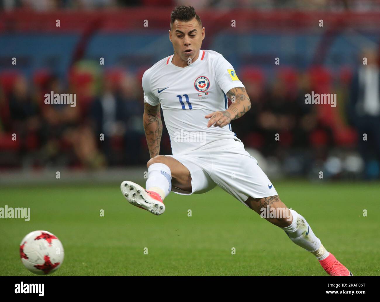 Eduardo Vargas of the Chile national football team vie for the ball during the 2017 FIFA Confederations Cup match, semi-finals between Portugal and Chile at Kazan Arena on June 28, 2017 in Kazan, Russia. (Photo by Igor Russak/NurPhoto) *** Please Use Credit from Credit Field *** Stock Photo