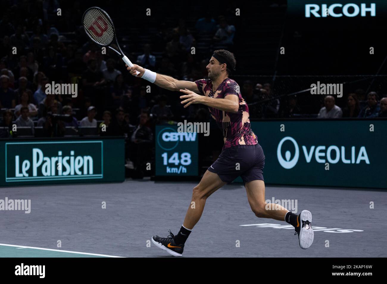 November 3, 2022, Paris, France, France: Mylene Deroche/IP3 - Bulgaria'a  Grigor Dimitrov competes against Spain's Carlos Alcaraz, during their men's  singles tennis match on day four of the ATP World Tour Masters
