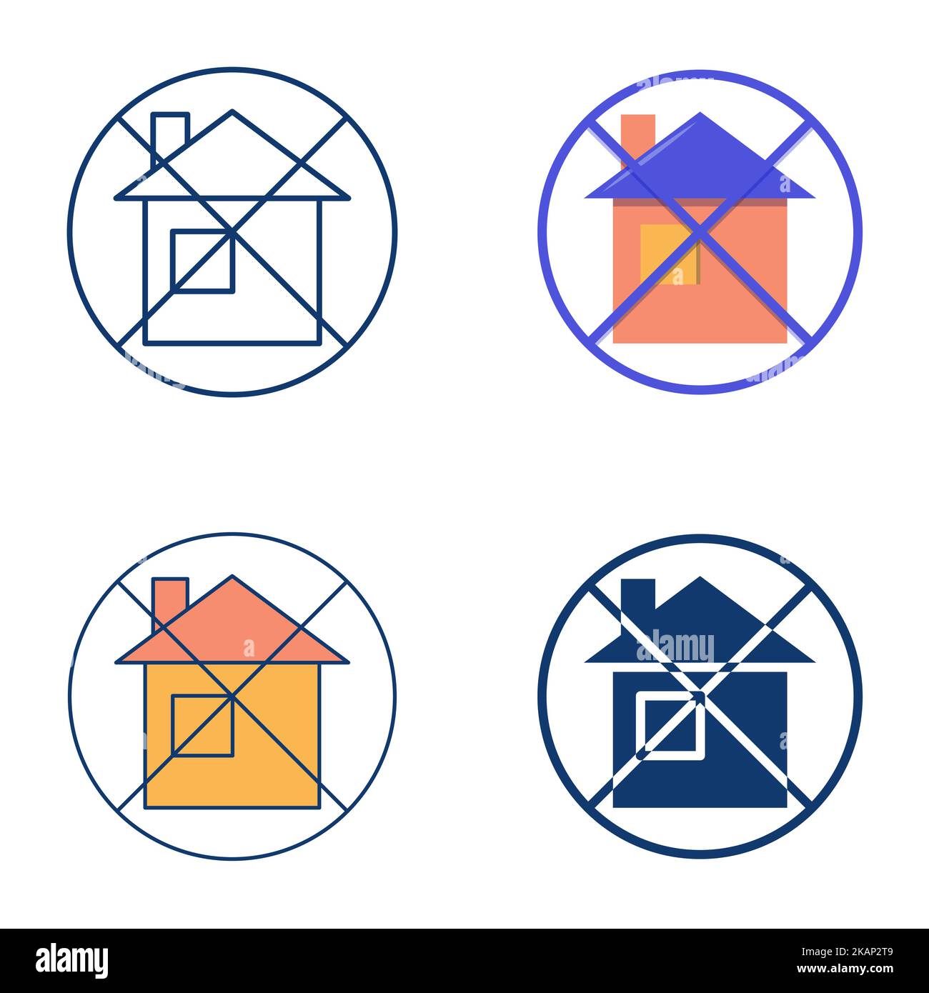 Homeless icon set in flat and line style. No home symbol. Vector ...