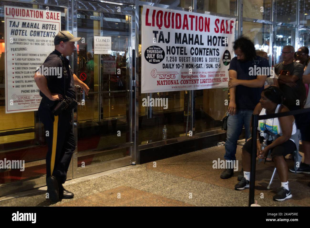 Members of the public browse hallways and some of the 1250 rooms during a large scale liquidation sale at the former Trump Taj Mahal Casino and resort, in Atlantic City, on July 8, 2017. The property recently changed hands for $50 million and will be redeveloped in a Hard Rock Cafe owned resort. (Photo by Bastiaan Slabbers/NurPhoto) *** Please Use Credit from Credit Field *** Stock Photo