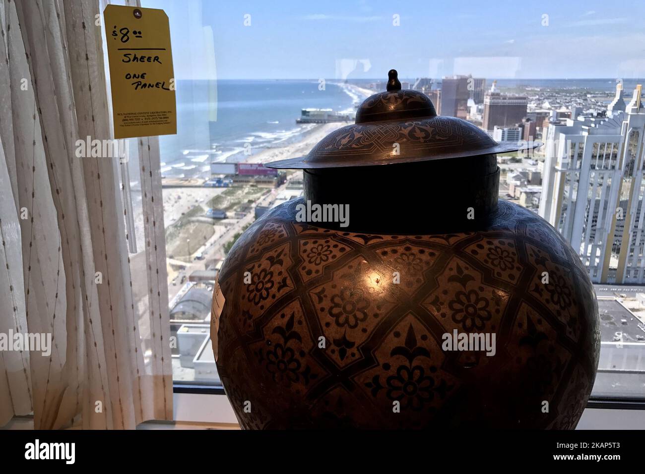 Items are tagged and priced inside as members of the public browse some of the 1250 hotel rooms on the third day of a liquidation sale at the former Trump Taj Mahal Casino and Resort in Atlantic City, New Jersey, on July 8, 2017. The property recently changed hands for $50 million and will be redeveloped in a Hard Rock Cafe owned resort. (Photo by Bastiaan Slabbers/NurPhoto) *** Please Use Credit from Credit Field *** Stock Photo