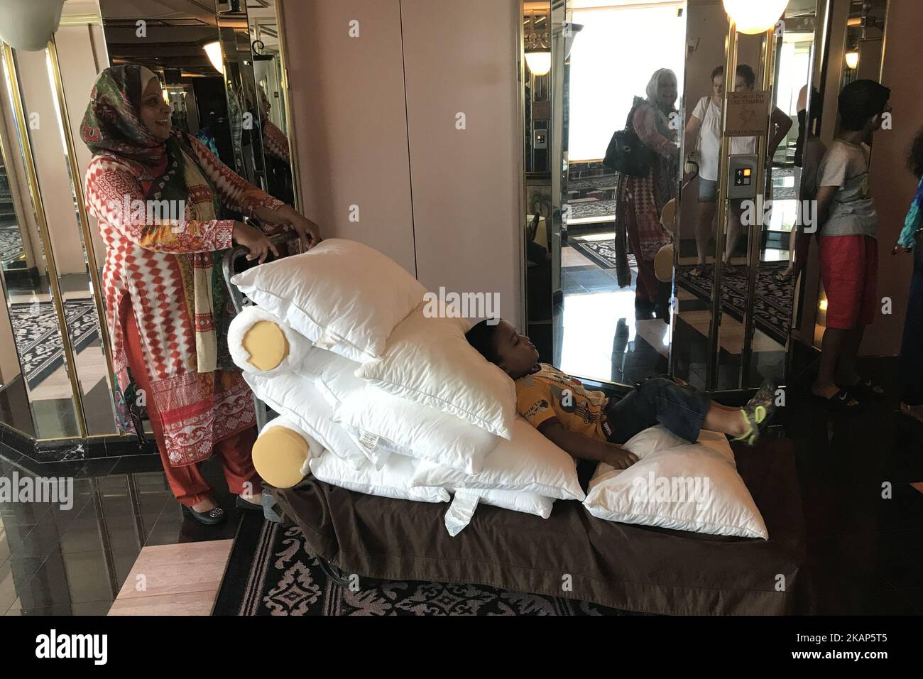 Members of the public check out after purchasing items during the third day of a liquidation sale at the former Trump Taj Mahal Casino and Resort in Atlantic City, New Jersey, on July 8, 2017. The property recently changed hands for $50 million and will be redeveloped in a Hard Rock Cafe owned resort. (Photo by Bastiaan Slabbers/NurPhoto) *** Please Use Credit from Credit Field *** Stock Photo