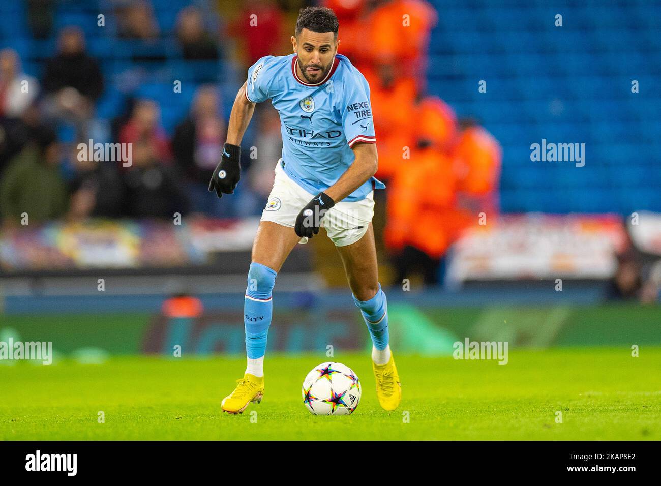 Manchester, UK. 2nd November, 2022.  Riyad Mahrez (26)of Manchester City during the UEFA Champions League Group G match between Manchester City and Sevilla FC at the Etihad Stadium, Manchester on Wednesday 2nd November 2022. (Credit: Mike Morese | MI News) Credit: MI News & Sport /Alamy Live News Stock Photo