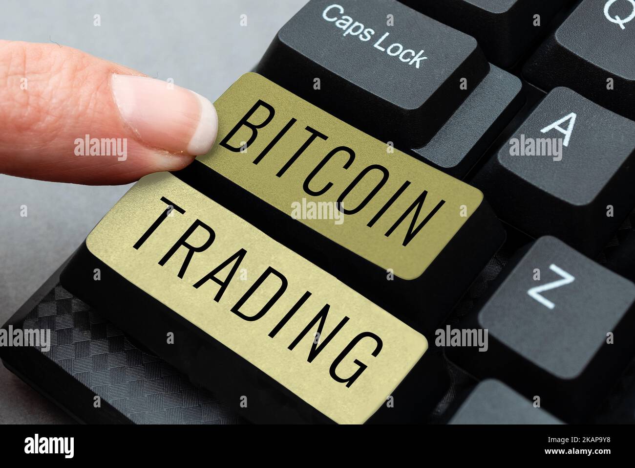 Sign displaying Bitcoin Trading. Business idea process of constructing a  budget and then utilizing it Typewriting End User License Agreement, Typing  Stock Photo - Alamy