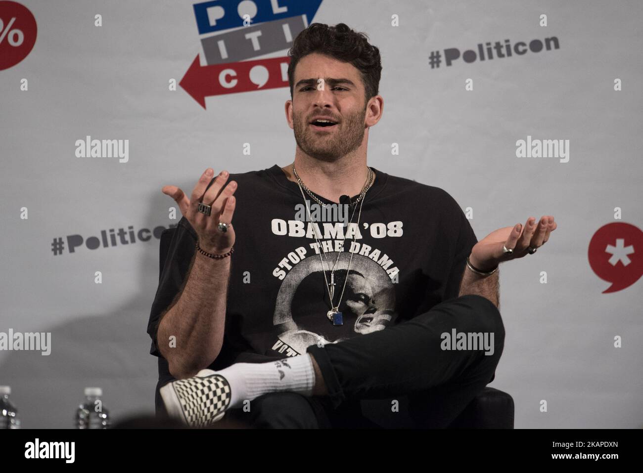 Hasan Piker of The Young Turks Network speaks during Politicon at the Pasadena Convention Center in Pasadena, California on July 29, 2017. Politicon is a bipartisan convention that mixes politics, comedy and entertainment. (Photo by Ronen Tivony/NurPhoto) *** Please Use Credit from Credit Field *** Stock Photo
