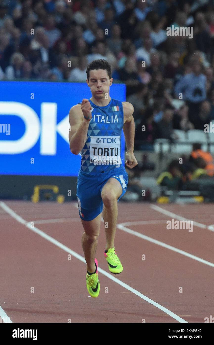 Filippo TORTU, Italy, during 200 meter heats in London, UK on August 7, 2017 at the 2017 IAAF World Championships athletics. (Photo by Ulrik Pedersen/NurPhoto) *** Please Use Credit from Credit Field *** Stock Photo